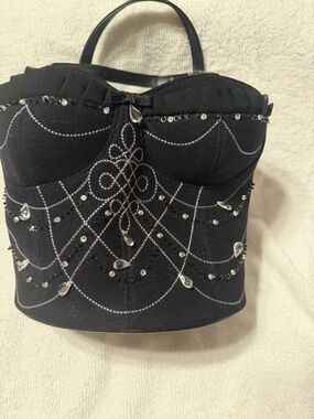 Black Embellished Strapless Evening Bag